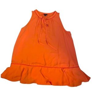 Massimo Orange High Tie Neck blouse bottom ruffle lace accent size XL sleeveless